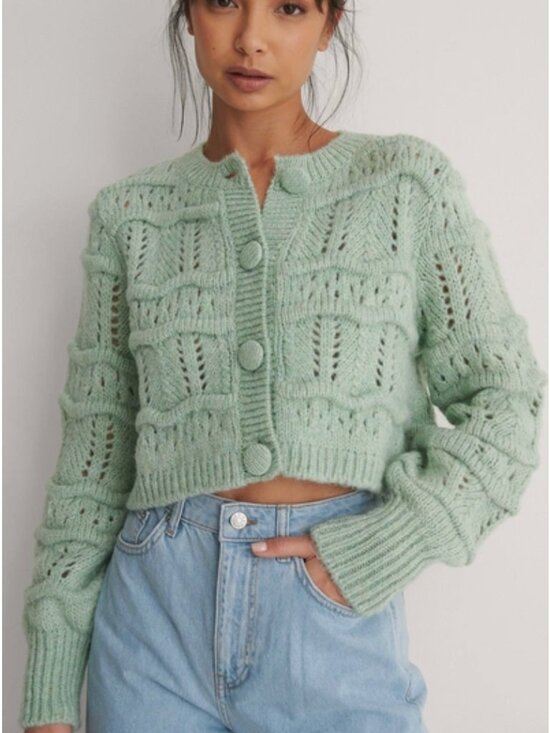 Mango Sweaters - Mango Beautiful Mint Wool Blend Cropped Cardigan